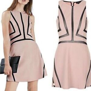 Topshop  Blush Pink Black Mesh Sleeveless Mini Flare Skater Dress size 6